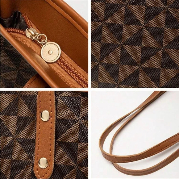 ⚠️Clearance Coffee Brown Triangle Pattern Shoulder Tote Bag - Picture 8 of 10